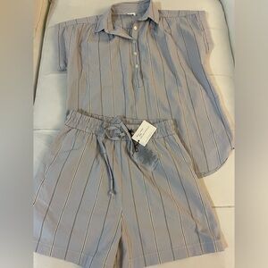 NWT Felicite blue cotton striped summer coord shorts set Small